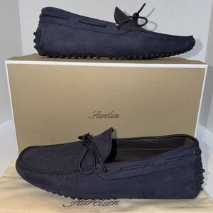 AURELIEN Nubuck Driving Loafers Shoes In Navy Men’s Size 42 Leather Suede